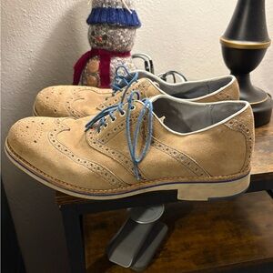 Men's Tan Suede Brogues with Blue Laces